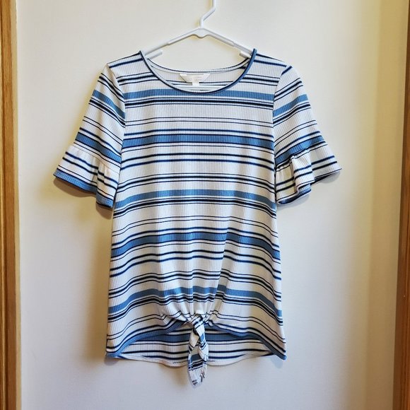 LC Lauren Conrad Blue & White Striped Tie-Front Shirt Size Small - Picture 9 of 15